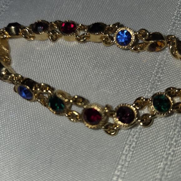 Joan Rivers Multi Color Crystal Bracelet Gold Tone Link Signed Faceted Stones 7" - Picture 8 of 8